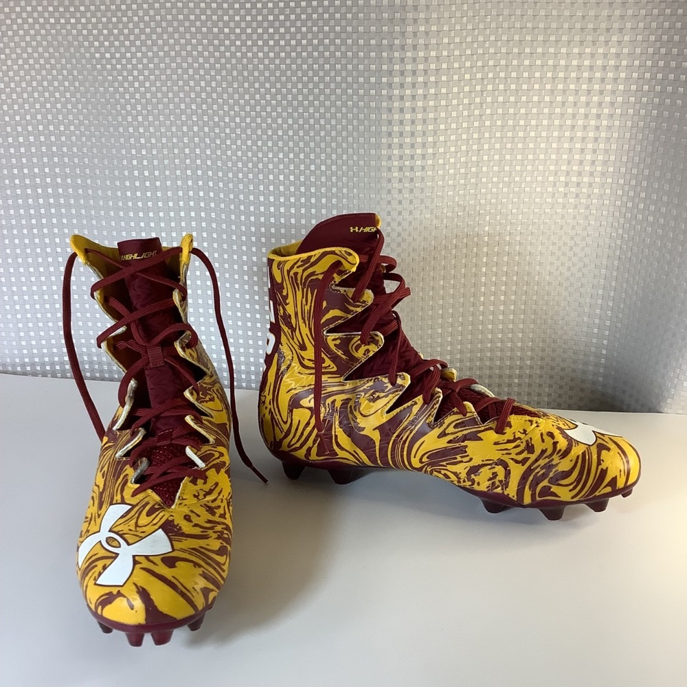 Under Armour Highlight MC Football Cleats Sz 13 Rare Cardinal Gold Swirl Ltd Ed.